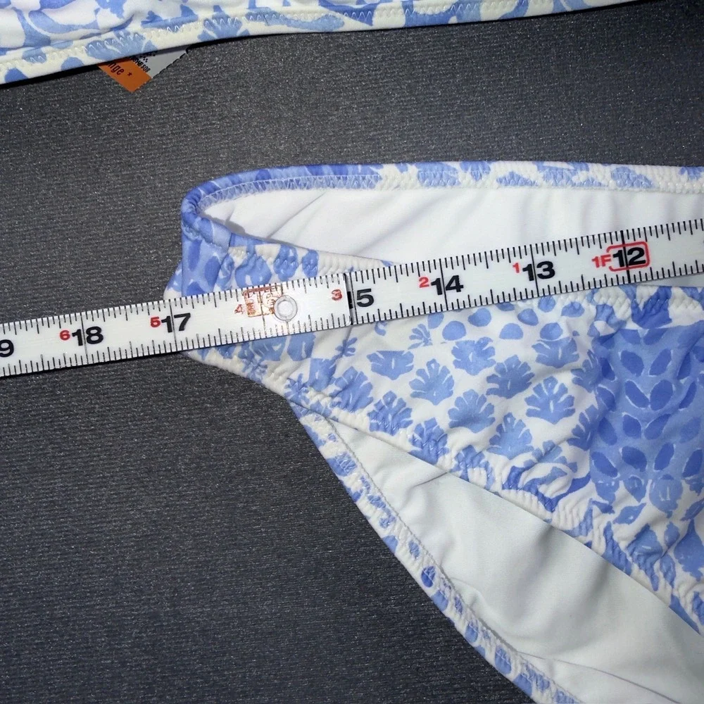 Vineyard Vines Painted‎ Patch Ruffle One Shoulder Bikini Set Blue White L/XL